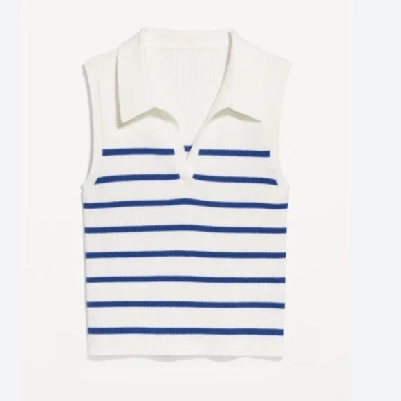 Rib-Knit Crop Polo Hipster Preppy Collared Sailor Ocean Vaca Classy Sweater Top - Picture 9 of 10